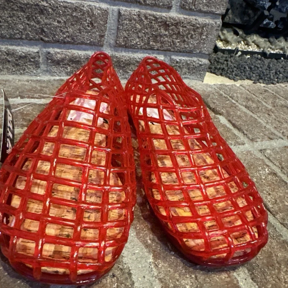 MIA Womens Darleene Jelly Mesh Slip On Flat Open Grid Rubber Shoes Red Sz 9 #562